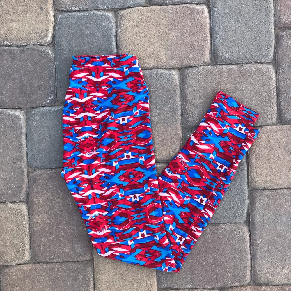 Lularoe Leggings Tights One Size 2-10 Red White Blue Whimsy Festival Patriotic